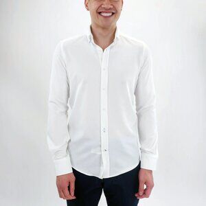 Jakamen Cream Crinkle Textured Slim Fit Long Sleeve Button Up Shirt